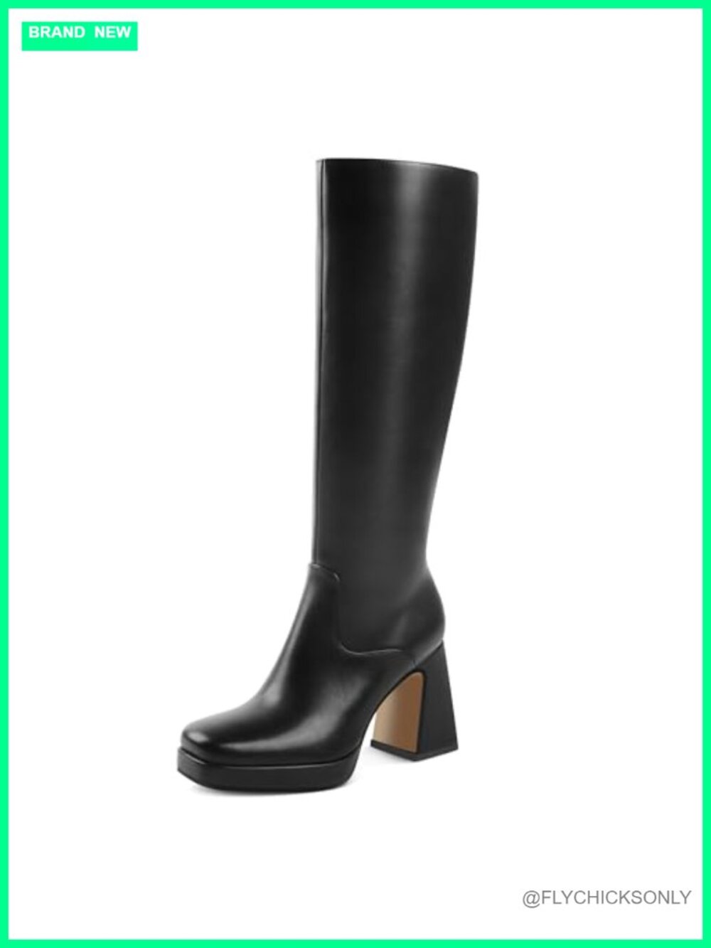 Women's Knee High Platform Boots Faux Leather Chunky Heel Square Toe Tall Boots